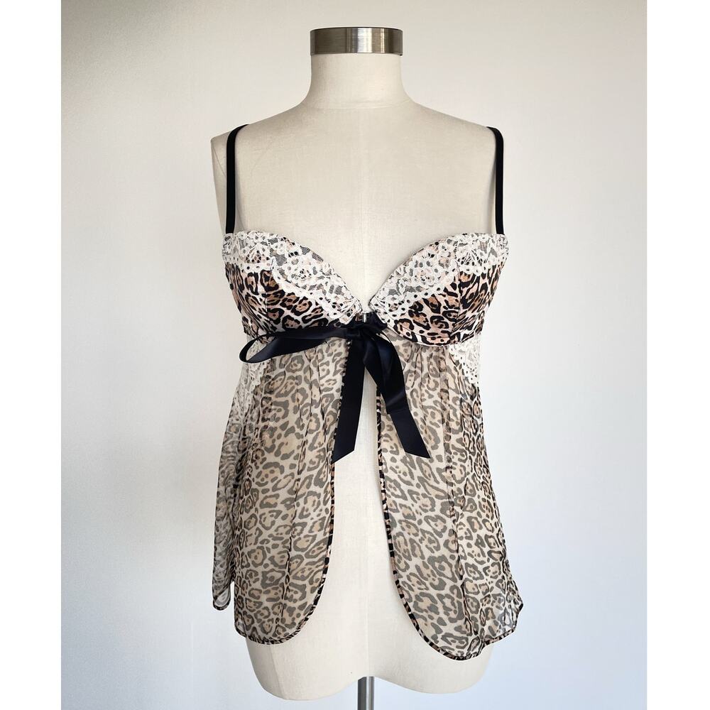 Victoria's Secret Mesh Leopard Print Babydoll Top / Sz 36B / Grunge Goth Y2K